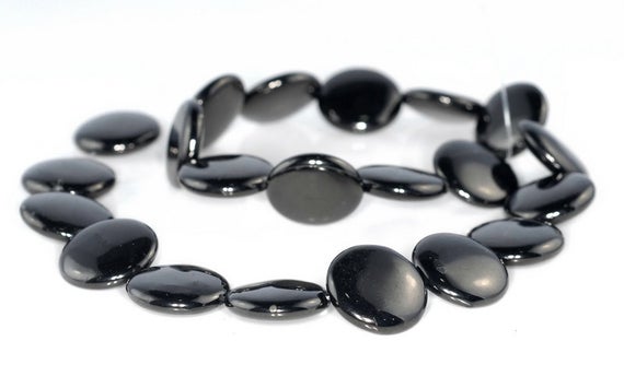 25mm Black Jet Gemstone Organic Flat Round Circle Loose Beads 8 Inch Half Strand (90186871-883)