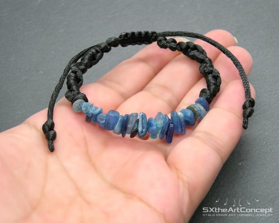 Blue Kyanite Bracelet, Braided Wristband, Calming Stone, Macrame Cuff, Men Jewelry, Gift For Him