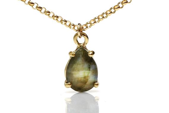 Labradorite Necklace · Teardrop Necklace · Pear Stone Necklace · Gemstone Necklace · Gold Necklace · Prong Pendant · Bridal Necklace
