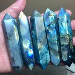 Shop Labradorite Stones & Crystals! Large Labradorite Double Terminated Crystal Point Wand | Natural genuine stones & crystals in various shapes & sizes. Buy raw cut, tumbled, or polished gemstones for making jewelry or crystal healing energy vibration raising reiki stones. #crystals #gemstones #crystalhealing #crystalsandgemstones #energyhealing #affiliate #ad