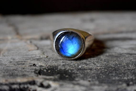 Blue Labradorite Ring , Signet Ring , 925 Sterling Silver , Unisex Ring , Man Ring , Labradorite Gemstone , Labradorite Silver Ring