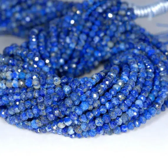 3x2mm Natural Azura Lapis Lazuli Gemstone Grade Aa Blue Fine Faceted Cut Rondelle 3x2mm Loose Beads 15.5 Inch Full Strand (80001671-791)