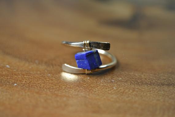 Raw Lapis Lazuli Ring In Sterling Silver, 14k Gold Fill // December Birthstone // Wire Wrapped Gemstone Ring // Healing Crystal // Boho Ring