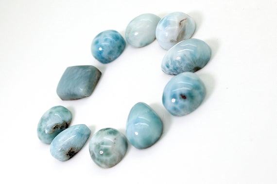 Natural Larimar Cabochon - 10 Pcs Chips Rock Stone Gemstone Variety Tear Drop Shape Beads For Ring Necklace Pendant Jewelry Making - Pgl58