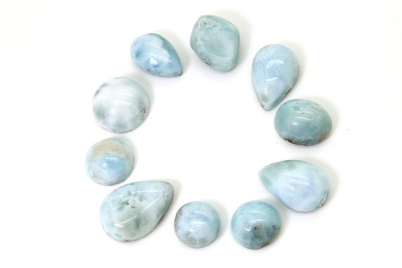 Natural Larimar Cabochon - 10 Pcs Chips Rock Stone Gemstone Variety Tear Drop Shape Beads For Ring Necklace Pendant Jewelry Making - Pgl51