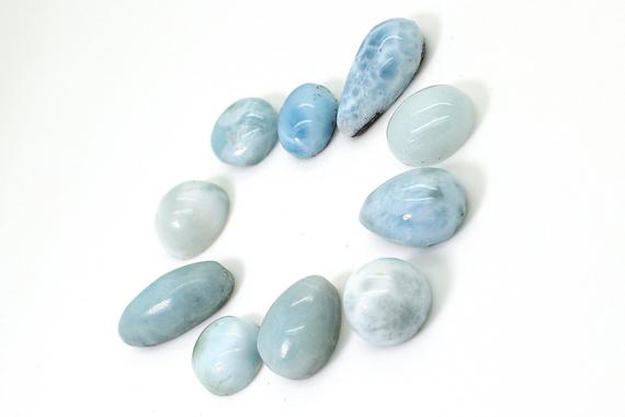 Natural Larimar Cabochon - 10 Pcs Chips Rock Stone Gemstone Variety Tear Drop Shape Beads For Ring Necklace Pendant Jewelry Making - Pgl46