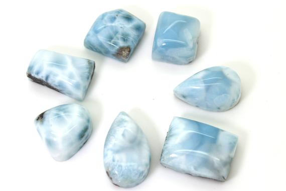 Natural Larimar Cabochon - 7 Pcs Chips Rock Stone Gemstone Variety Tear Drop Shape Beads For Ring Necklace Pendant Jewelry Making - Pgl35