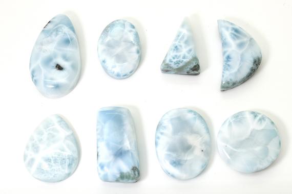 Natural Dominican Larimar Cabochon Chips Rock Stone Gemstone Variety Shape Flat Oval Beads For Pendant - Pgl15