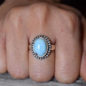 Shop Larimar Rings! Larimar ring , statement ring , 925 sterling silver , Larimar gemstone silver ring , women jewellery gift #B144 | Natural genuine Larimar rings, simple unique handcrafted gemstone rings. #rings #jewelry #shopping #gift #handmade #fashion #style #affiliate #ad