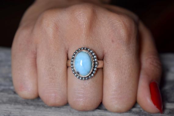 Larimar Ring , Statement Ring , 925 Sterling Silver , Larimar Gemstone Silver Ring , Women Jewellery Gift #b144