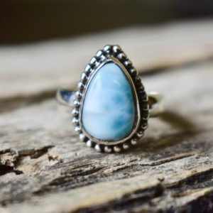 Shop Larimar Rings! Larimar ring , statement ring , 925 sterling silver , Larimar gemstone silver ring , women jewellery gift #R16 | Natural genuine Larimar rings, simple unique handcrafted gemstone rings. #rings #jewelry #shopping #gift #handmade #fashion #style #affiliate #ad
