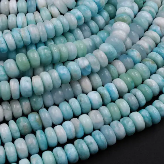 Natural Blue Larimar Beads Smooth 6mm 7mm 8mm 9mm 10mm 14mm Rondelle High Quality Real Genuine Larimar Gemstone 15.5" Strand