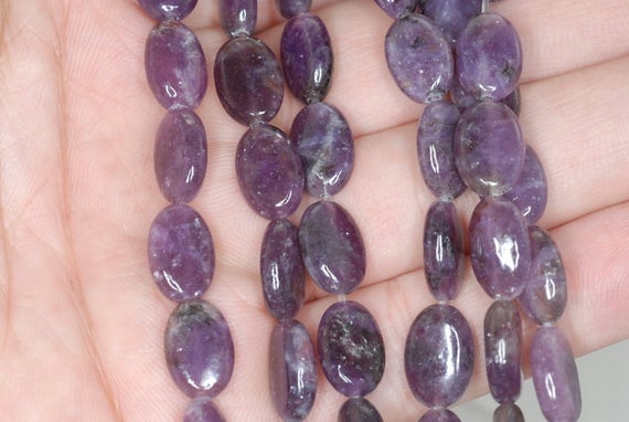 12x8mm Purple Lepidolite Gemstone Grade A Oval Loose Beads 15.5 Inch Full Strand (90188432-658)