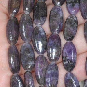 Shop Lepidolite Bead Shapes! 18X9mm Dark Purple Lepidolite Gemstone Grade A Oval Loose Beads 16 inch Full Strand (90188218-659) | Natural genuine other-shape Lepidolite beads for beading and jewelry making.  #jewelry #beads #beadedjewelry #diyjewelry #jewelrymaking #beadstore #beading #affiliate #ad