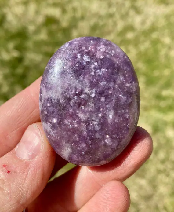 Lepidolite Worry Stone (1.75" - 2.5") Lepidolite Crystal - Polished Lepidolite Oval Palm Stone - Tumbled Lepidolite Gemstone - Purple Mica