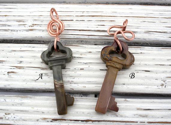 Love Key Pendants W/ Copper Wirewrap (etf00018) Landscope Jasper/ Mookaite/unique Jewelry/vintage Jewelry/gemstone Pendantse
