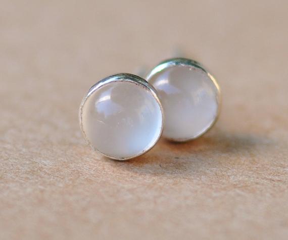 Moonstone Earrings, Moonstone Jewelry In Sterling Silver 5mm September Birthday Gift Handmade In The Uk