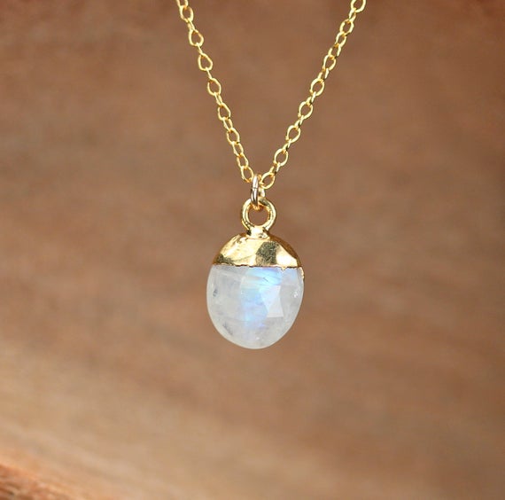 Dainty Moonstone Drop Necklace, June Birthstone Jewelry, Rainbow Crystal Necklace, Gift For Her, Blue Flash