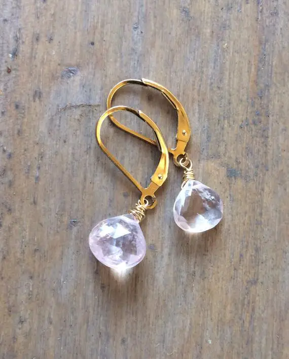 Natural Morganite Earrings.  14k Gold Drops.  Pale Pink Tiny Morganite Dangles.  Genuine Morganite Gemstone Jewelry.  Bridesmaids Gifts