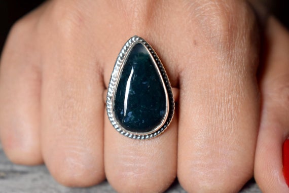 Moss Agate Ring , Moss Agate Ring , 925 Sterling Silver , Agate Gemstone Silver Ring , Women Jewellery Gift #b166