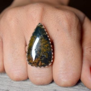 Shop Moss Agate Rings! Moss Agate ring , moss agate ring , 925 sterling silver , agate gemstone silver ring , women jewellery gift #B208 | Natural genuine Moss Agate rings, simple unique handcrafted gemstone rings. #rings #jewelry #shopping #gift #handmade #fashion #style #affiliate #ad