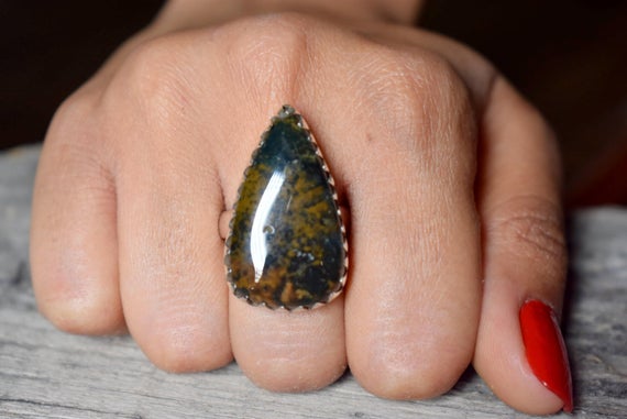 Moss Agate Ring , Moss Agate Ring , 925 Sterling Silver , Agate Gemstone Silver Ring , Women Jewellery Gift #b208
