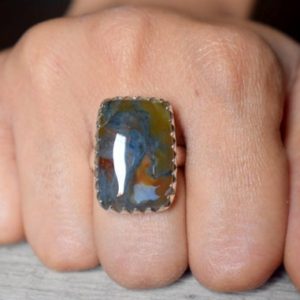 Shop Moss Agate Rings! Moss Agate ring , moss agate ring , 925 sterling silver , agate gemstone silver ring , women jewellery gift #B207 | Natural genuine Moss Agate rings, simple unique handcrafted gemstone rings. #rings #jewelry #shopping #gift #handmade #fashion #style #affiliate #ad