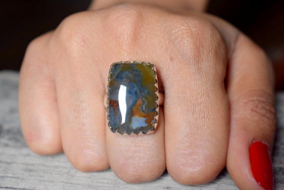 Moss Agate Ring , Moss Agate Ring , 925 Sterling Silver , Agate Gemstone Silver Ring , Women Jewellery Gift #b207