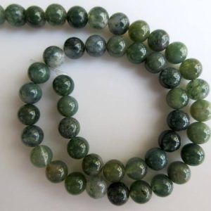 Shop Moss Agate Round Beads! Moss Agate Large Hole Gemstone beads, 8mm Moss Agate Smooth Round Beads, Drill Size 1mm, 15 Inch Strand, GDS550 | Natural genuine round Moss Agate beads for beading and jewelry making.  #jewelry #beads #beadedjewelry #diyjewelry #jewelrymaking #beadstore #beading #affiliate #ad