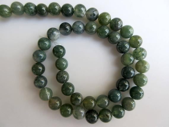Moss Agate Large Hole Gemstone Beads, 8mm Moss Agate Smooth Round Beads, Drill Size 1mm, 15 Inch Strand, Gds550