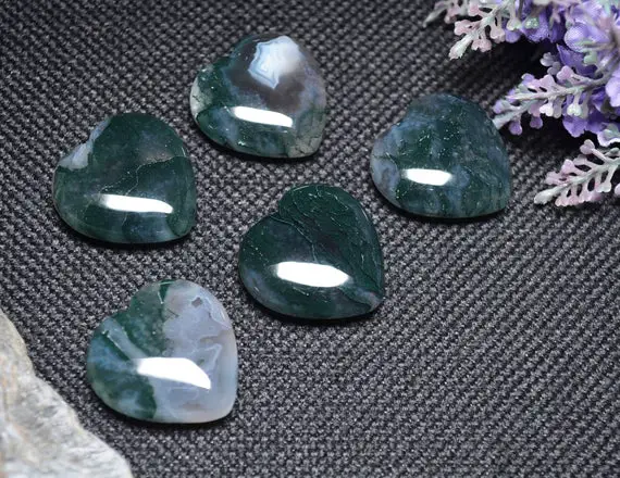 Best Hand Carved Green Moss Agate Polished Heart Shaped/natural Moss Agate Stone/worry Stone/decoration/special Gift-30mm