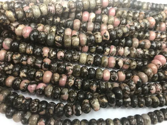 Natural Rhodonite Pink 6mm - 8mm Rondelle Genuine Black Line Loose Beads 15 Inch Jewelry Supply Bracelet Necklace Material Support Wholesale