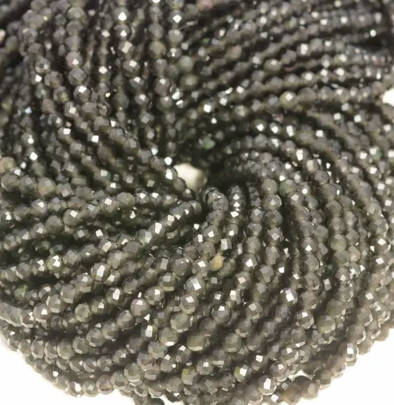 3mm Black Obsidian Gemstone Micro Faceted Round Grade Aaa Beads 15inch Wholesale (80010159-a195)