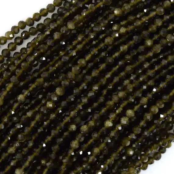 Natural Faceted Black Gold Obsidian Round Beads 15" Strand 3mm 4mm 6mm 8mm 10mm 12mm