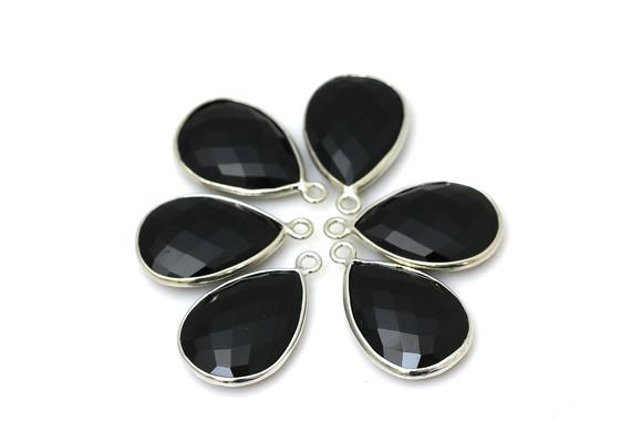 Faceted Black Obsidian Drop Charm,bezel Pendant,jewelry Supplies,gemstone Pendant,teardrop Pendant,black Pendant With Stone - Aa Quality