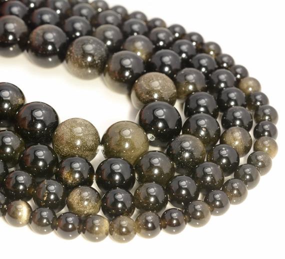10mm Chatoyant Golden Sheen Obsidian Gemstone Grade Aa Round 10mm Loose Beads 7.5 Inch Half Strand (90111878-135)