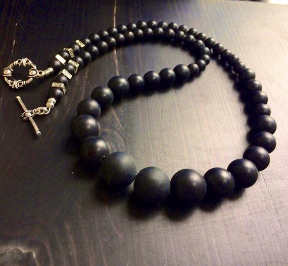 Matte Black Onyx Descending Necklace.  Gemstone Jewelry
