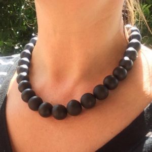 Shop Onyx Necklaces! Matte Black Onyx necklace SUMMER NIGHT, 14mm stone, beaded choker necklace, black jewelry, chunky necklace | Natural genuine Onyx necklaces. Buy crystal jewelry, handmade handcrafted artisan jewelry for women.  Unique handmade gift ideas. #jewelry #beadednecklaces #beadedjewelry #gift #shopping #handmadejewelry #fashion #style #product #necklaces #affiliate #ad