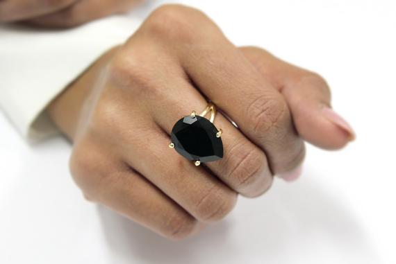 Black Onyx Ring · Gemstone Ring · Pear Ring · Drop Ring · Simple Stone Ring · Cocktail Ring · Gold Ring · 14k Gold Filled Ring