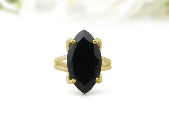 Black Marquise Ring · Black Onyx Ring · Gold Gemstone Ring · Gold Ring · Statement Ring · Black Ring · Cocktail Ring · 14k Gold Ring