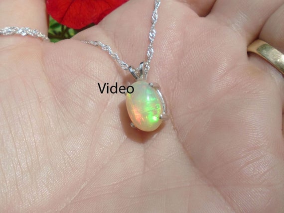 Orange Ethiopian Fire Opal Necklace, Sterling Silver, Large Florescent Play 3 Carat Extreme Fire  12.50 X 8.80 Mm Natural Aaa+++ Fire Opal