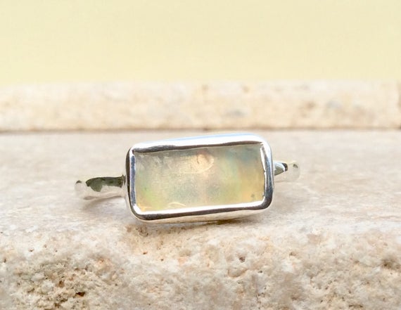 Raw Ethiopian Opal Silver Ring, Raw Natural Gemstone Boho Silver Ring, October Birthstone, Gift For Wife