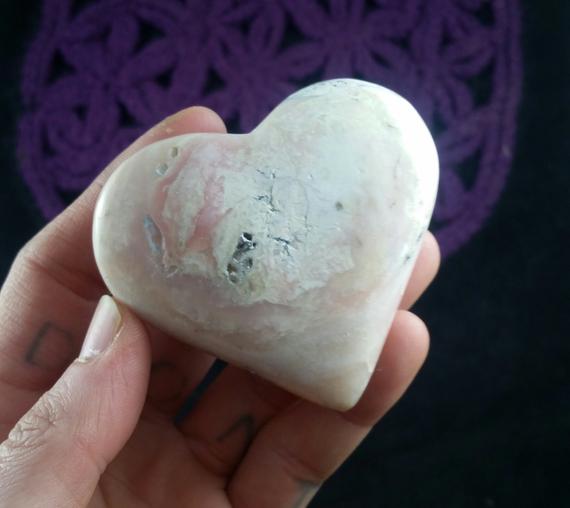 Pink Opal Heart Crystal Stones Carved Crystals Polished Peruvian Peru Carving Heart Shaped Light Pink
