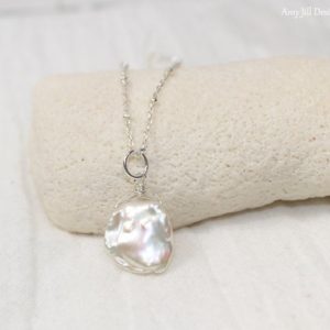 Keishi Pearl Necklace, Keshi, Freshwater  Pearl Pendant. Keishi Jewelry, Sterling Silver Beaded Chain, Bridesmaid, Wedding, Pearl Jewelry | Natural genuine Pearl pendants. Buy handcrafted artisan wedding jewelry.  Unique handmade bridal jewelry gift ideas. #jewelry #beadedpendants #gift #crystaljewelry #shopping #handmadejewelry #wedding #bridal #pendants #affiliate #ad