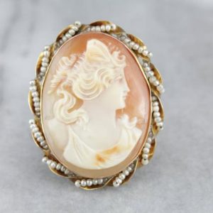 Shop Pearl Pendants! Vintage Cameo Brooch or Pendant with Seed Pearl Accents TC5TJR-R | Natural genuine Pearl pendants. Buy crystal jewelry, handmade handcrafted artisan jewelry for women.  Unique handmade gift ideas. #jewelry #beadedpendants #beadedjewelry #gift #shopping #handmadejewelry #fashion #style #product #pendants #affiliate #ad