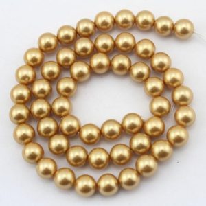 Shop Pearl Round Beads! 8mm Deep gold Shell Pearl Beads,Round pearl beads,Pearls For Jewelry Necklace/Earring,Wedding pearls,Wholesale Pearls-48pcs-15.5 inches-SH21 | Natural genuine round Pearl beads for beading and jewelry making.  #jewelry #beads #beadedjewelry #diyjewelry #jewelrymaking #beadstore #beading #affiliate #ad