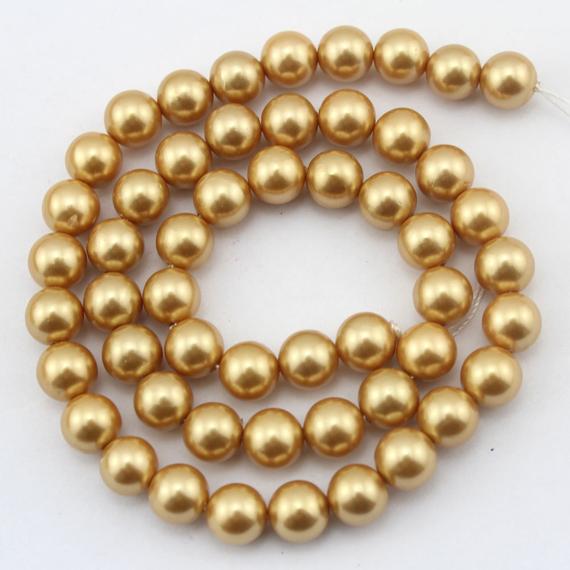 8mm Deep Gold Shell Pearl Beads,round Pearl Beads,pearls For Jewelry Necklace/earring,wedding Pearls,wholesale Pearls-48pcs-15.5 Inches-sh21