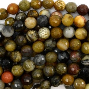 Shop Petrified Wood Beads! 8mm faceted petrified wood agate round beads 15" strand S2 38713 | Natural genuine faceted Petrified Wood beads for beading and jewelry making.  #jewelry #beads #beadedjewelry #diyjewelry #jewelrymaking #beadstore #beading #affiliate #ad