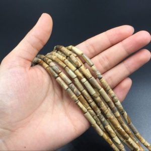 Shop Picture Jasper Beads! Brown Picture Jasper Beads Tube Beads Round Tube Gemstone Beads Semiprecious 4x14mm High Quality Jewelry making Supplies bulk wholesale | Natural genuine beads Picture Jasper beads for beading and jewelry making.  #jewelry #beads #beadedjewelry #diyjewelry #jewelrymaking #beadstore #beading #affiliate #ad