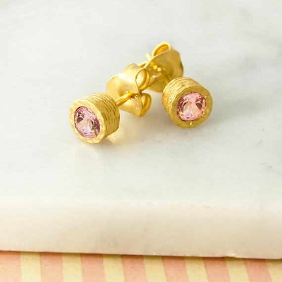 Pink Tourmaline Earrings Dainty Gold Stud Earrings Set October Birthstone Earrings For Mom Sterling Silver Earrings Set Pink Stone Earrings